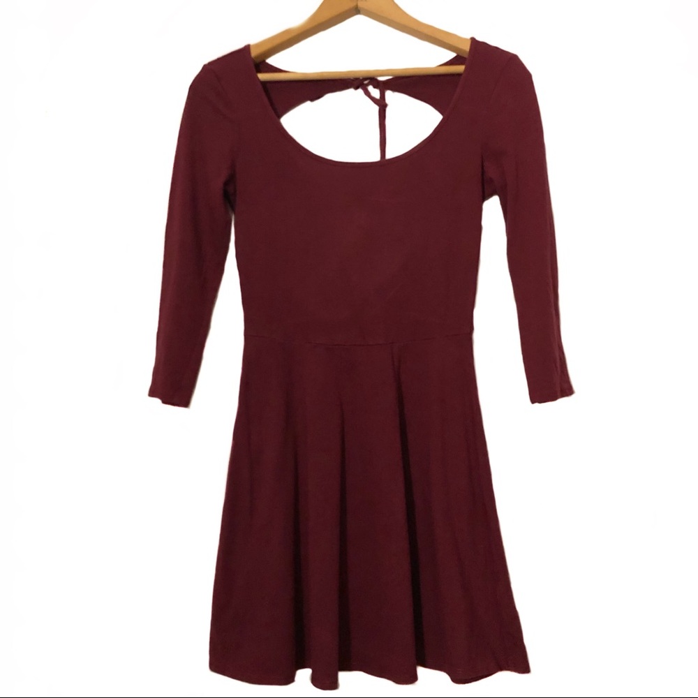 AEO Burgandy Skater Dress Open Tie Back Scoop Neck